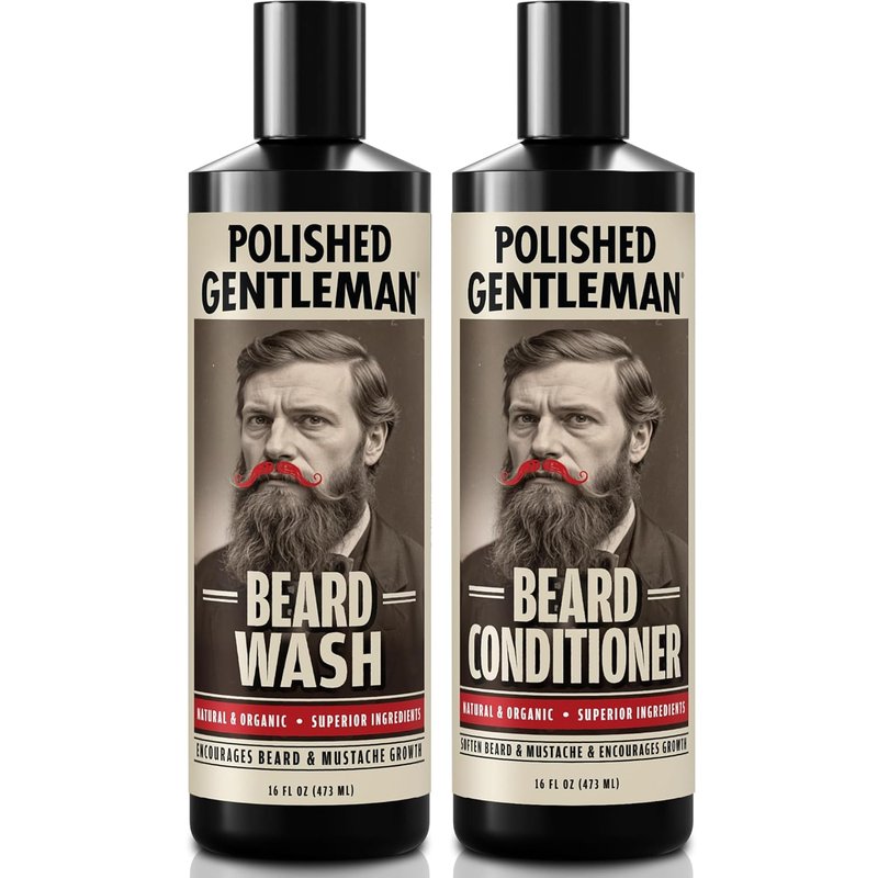 Beard Shampoo and Conditioner Set - Tea Tree Oil Moisturizer & Mustache Softener | Paraben-Free, 16 Oz
