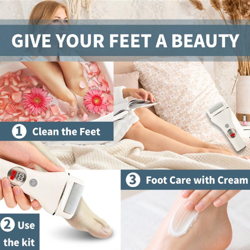 Professional Electronic Foot File & Callus Remover Kit, Rechargeable Portable Pedicure Tool with 3 Replaceable Heads, IPX5 Waterproof, Removes Dead, Hard, Cracked Dry Skin, Perfect Home Spa Gift