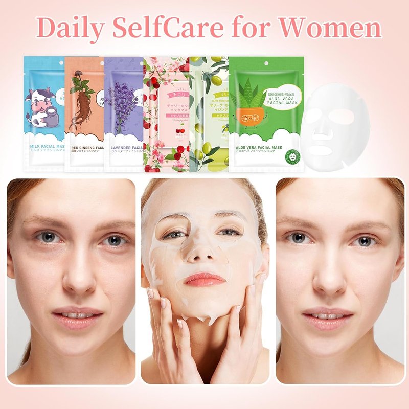 Hydrating Sheet Face Masks - 12 Pack for Dry Sensitive Skin | Spa Quality Skincare Gift Set