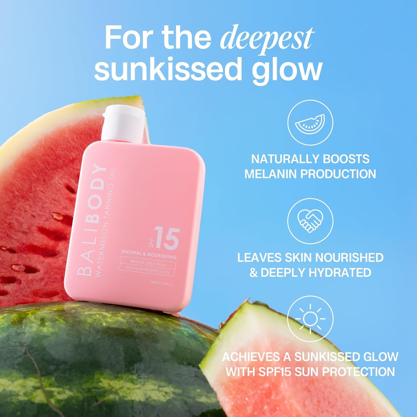Bali Body Watermelon Tanning Oil SPF 15 - Natural Melanin Stimulator for Sun Protection | Vegan & Cruelty-Free (100ml)