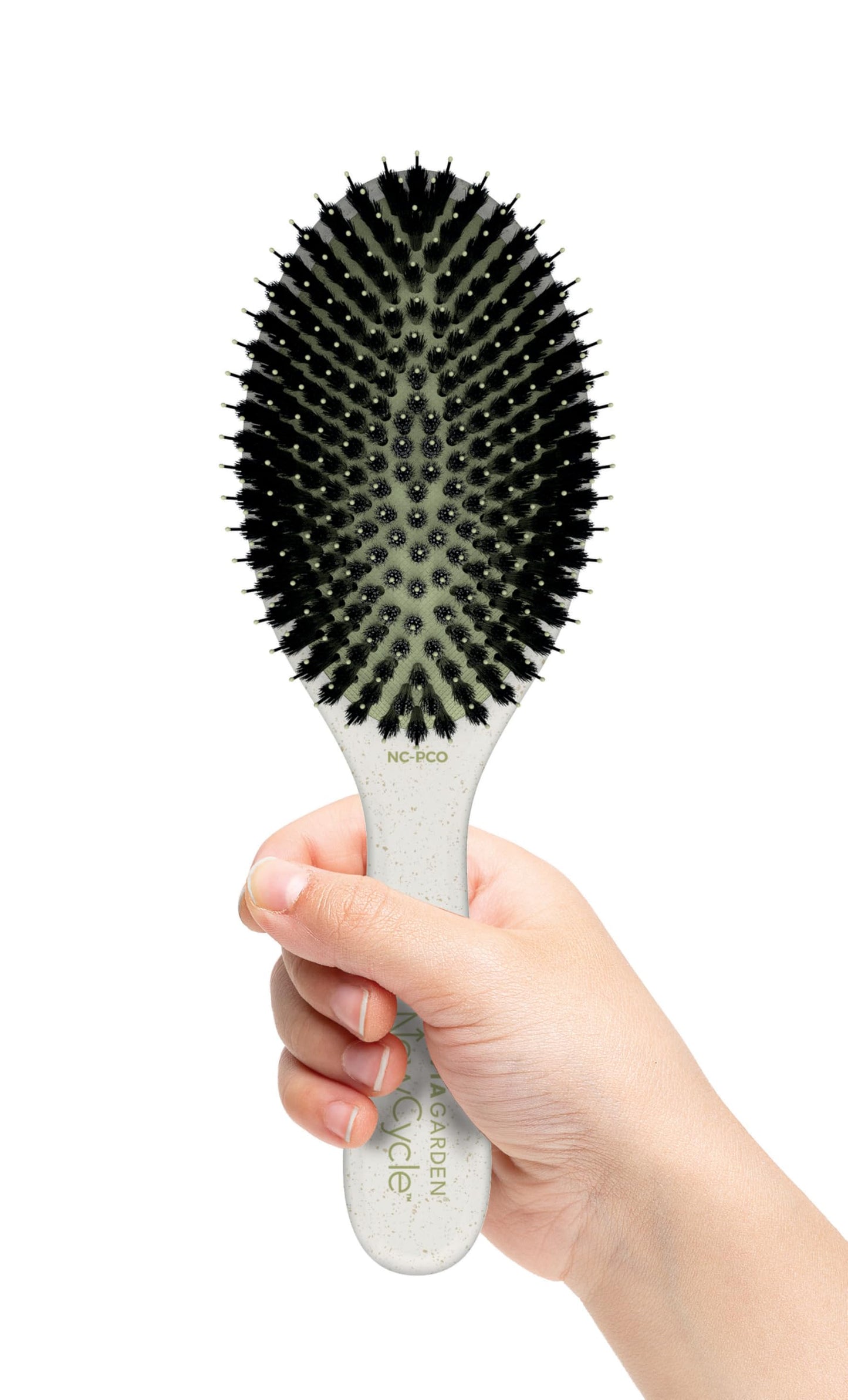 Olivia Garden NewCycle Round Vegan Boar and Ionic bristles Cushion Hair Brush and made from 100% recycled material (except bristles and cushion)