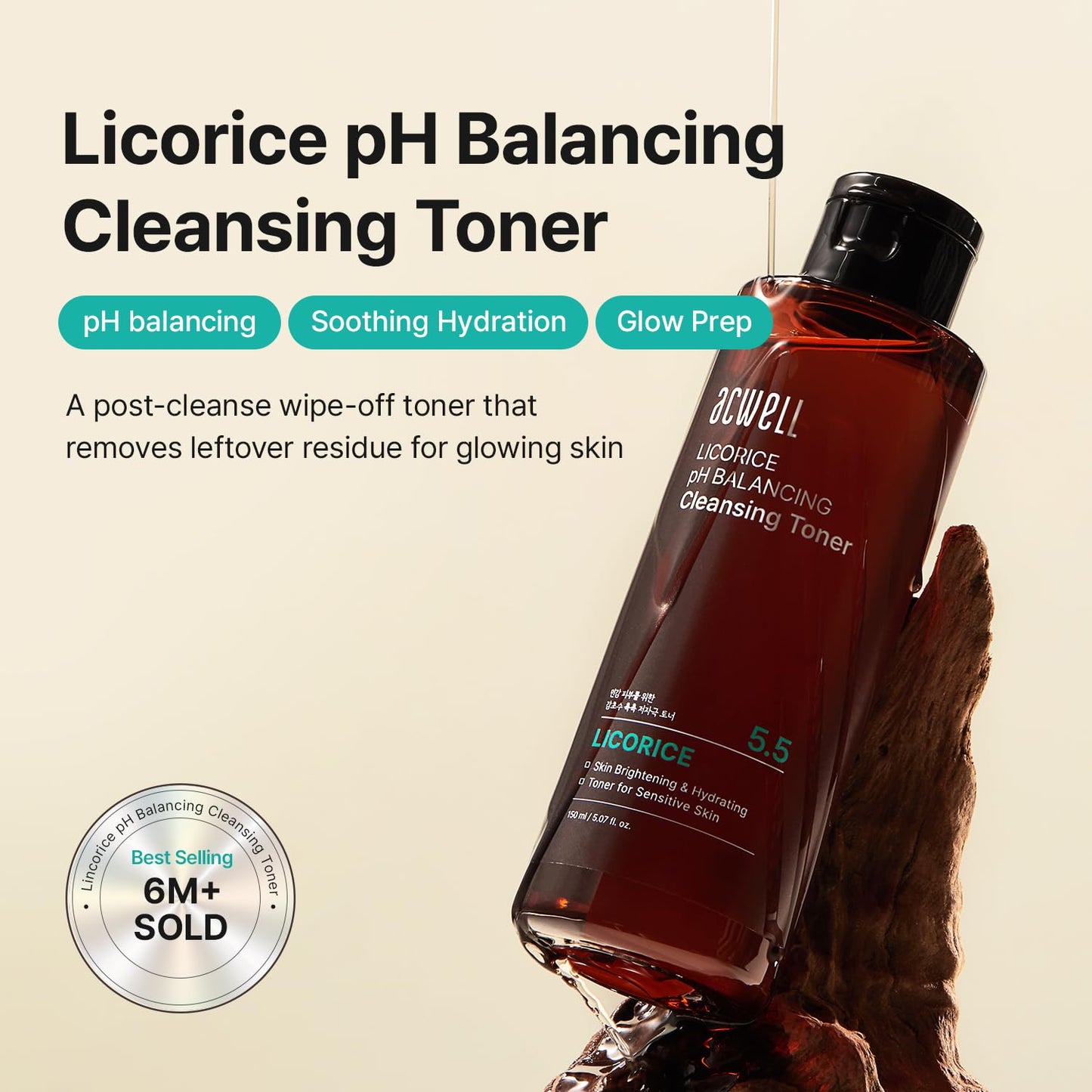 ACWELL Licorice Toner | pH 5.5 Alcohol-Free Hydrating Formula for Dull & Combination Skin - 5.07 fl oz