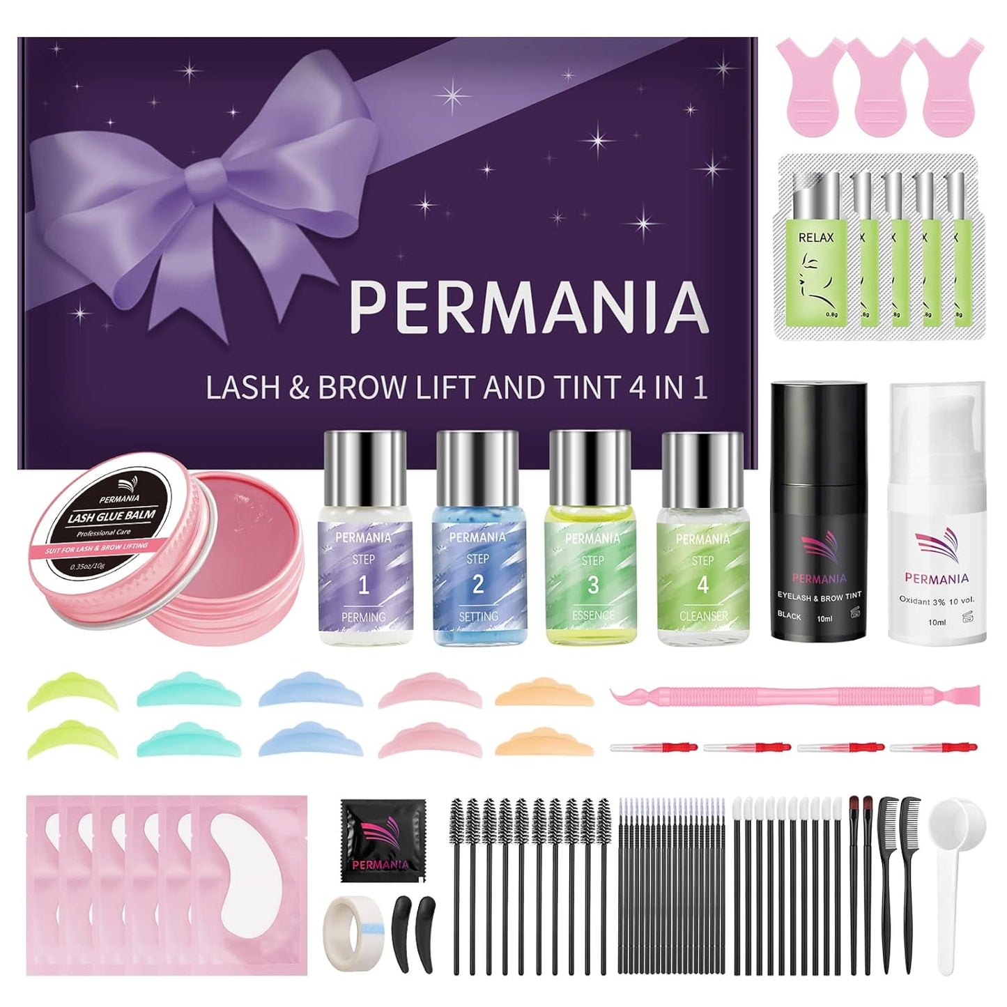 Lash Perm Kit for Eyelash Lift & Brow Lamination - 4-in-1 Fast Curling & Coloring Solution