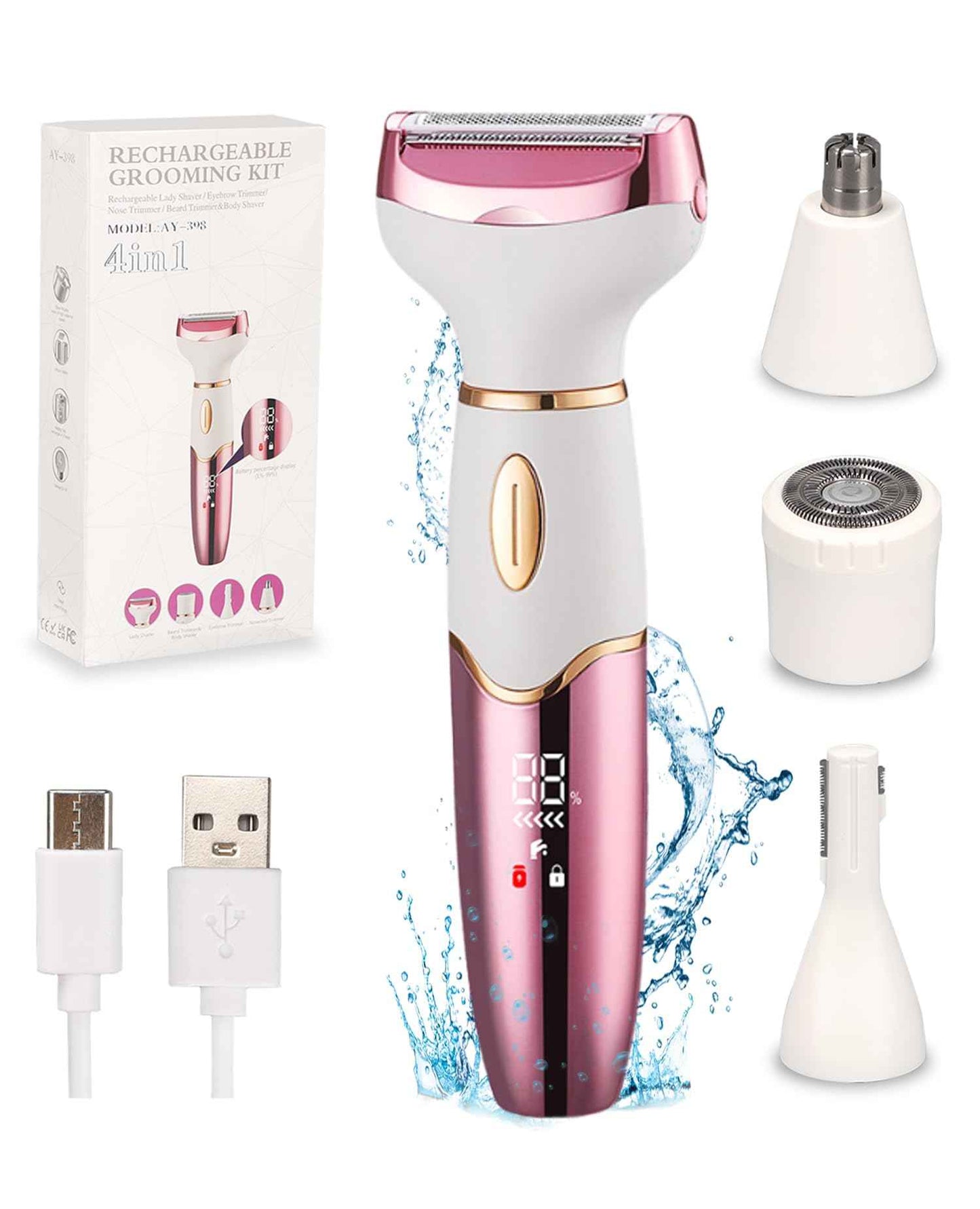 Women Electric Razor, Painless Body Hair Trimmer and Facial Hair Removal Kit,Cordless Body Shaver for Trip, LCD Display USB Charge, IPX7 Waterproof&Easy Cleaning for Face Arm Leg Bikini Underarm