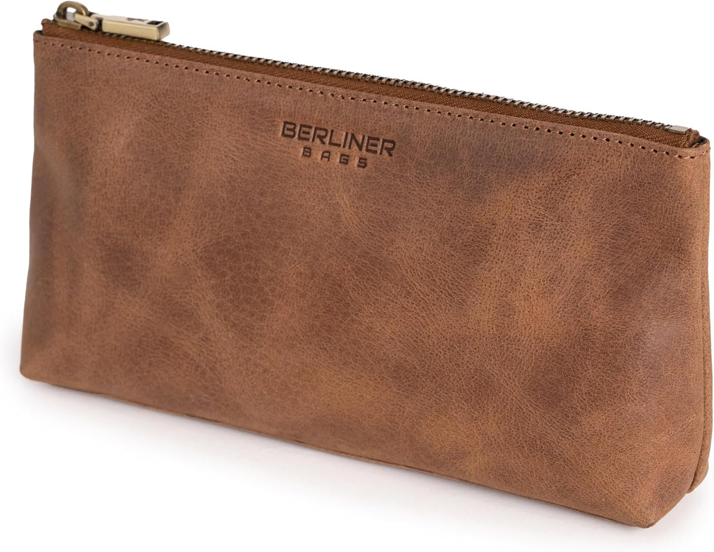Vintage Genuine Leather Makeup Bag | Anna Cosmetic Pouch for Travel - Brown