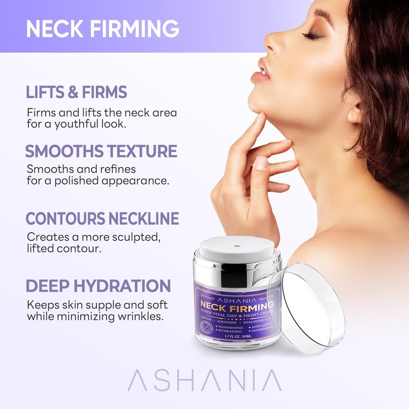 Ashania Korean Neck Firming Cream for Wrinkles & Sagging Skin – Peptide, Adenosine & Hyaluronic Acid Tightening Formula, Made in Korea (1.7 fl oz)