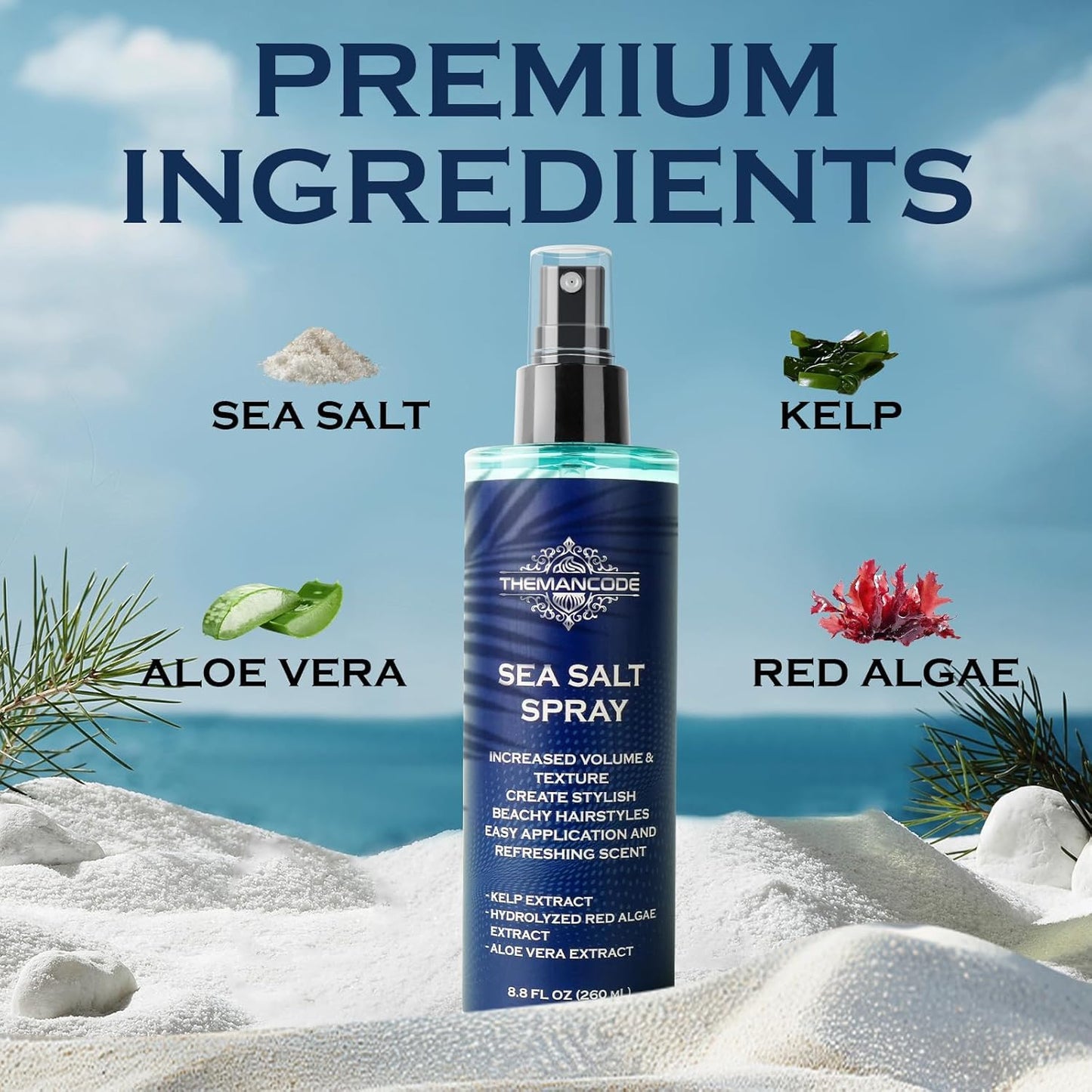 THEMANCODE Sea Salt Spray for Men, Texturizing Hairspray, Travel Essentials, Beach Vacation Essentials, Surf Spray Adds Instant Volume, Travel Essentials, Hair Gifts for Men, 8.8 Oz