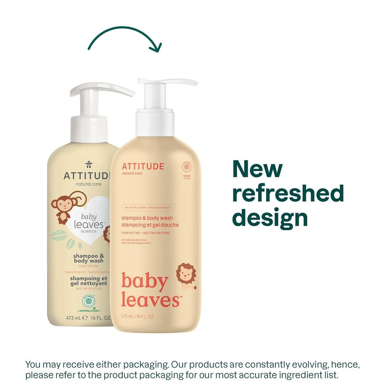 ATTITUDE Baby 2-in-1 Shampoo & Body Wash - EWG Verified, Vegan, Pear Nectar Scent | 16 Fl Oz