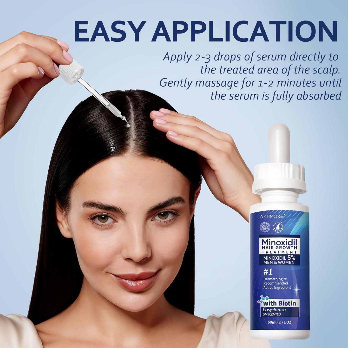 5% Minoxidil Hair Growth Serum for Men & Women with Biotin: Minoxidil for Men and Women, 5 Percent, Hair Regrowth Treatment, Extra Strength (4 FL OZ, Dropper 2pcs)