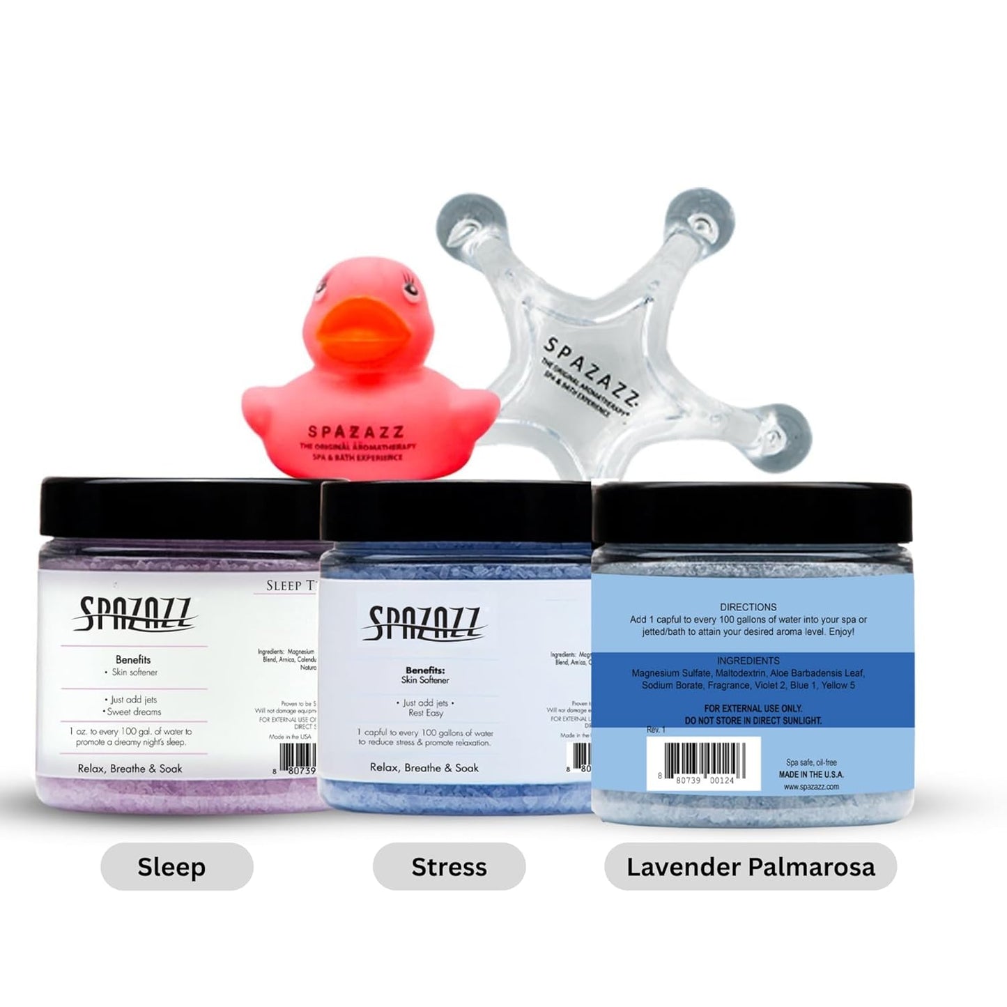 Aromatherapy Bath Salts Gift Set - 3 x 4 Oz Stress Relief, Sleep & Lavender | Includes Tumbler & Massager