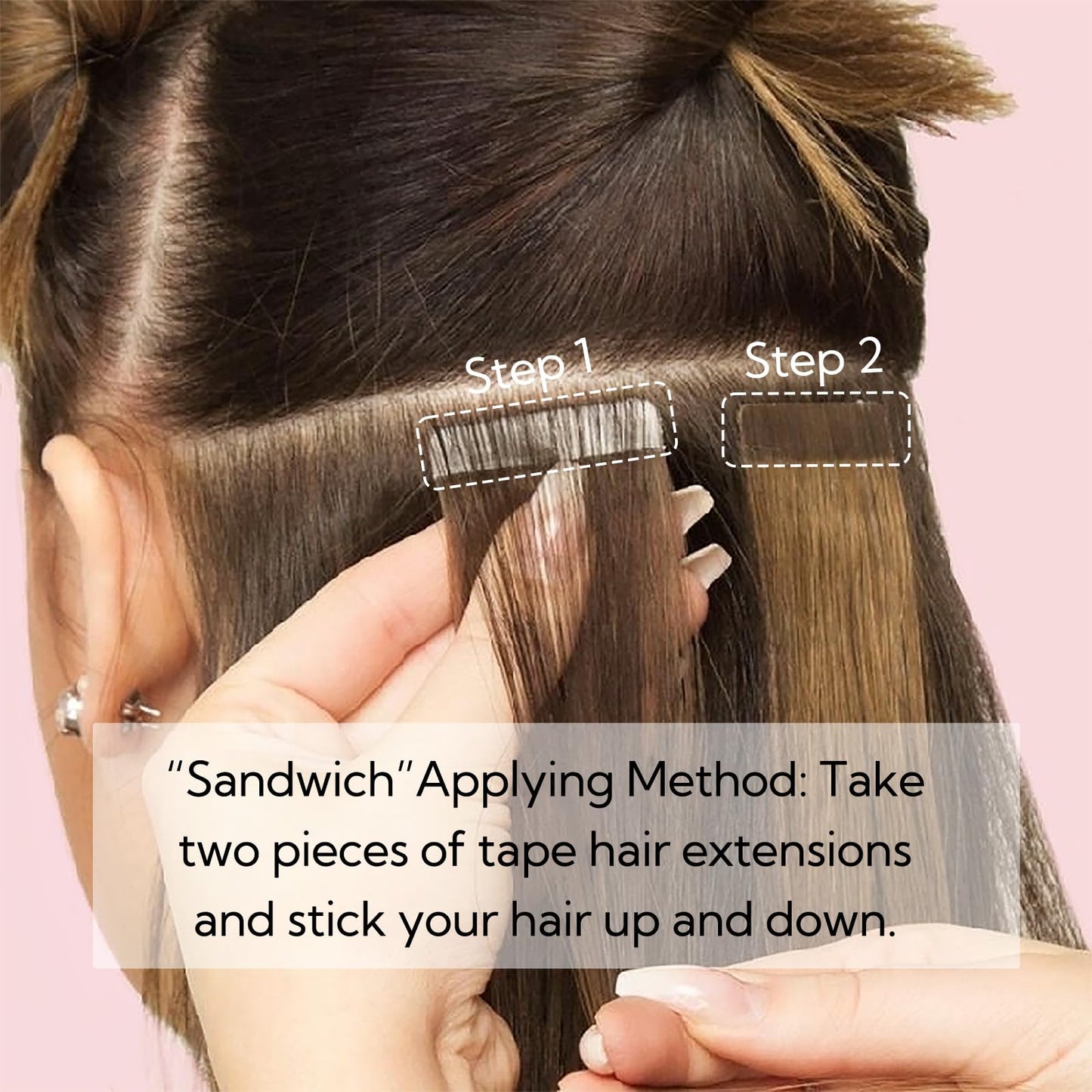 HOTBANANA Tape in Hair Extensions, 16 Inch 20pcs 50g Light Dark Brown Human Hair, Straight Remy Tape Extensions