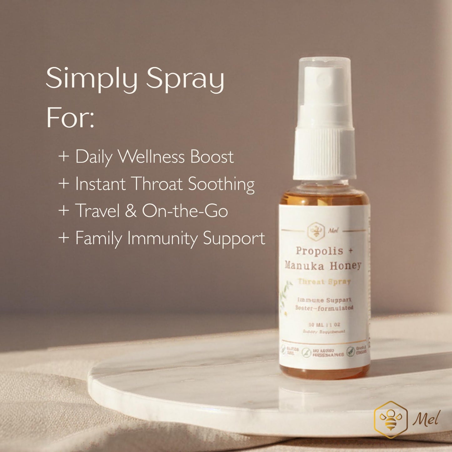 DELUXE SCOOTERS Propolis Throat Spray with Manuka Honey & Bee Propolis By Mel Honey, Soothing Throat Comfort, Immune Support, Gluten-Free, Alcohol-Free, Non-GMO, Keto, 1.01 fl oz