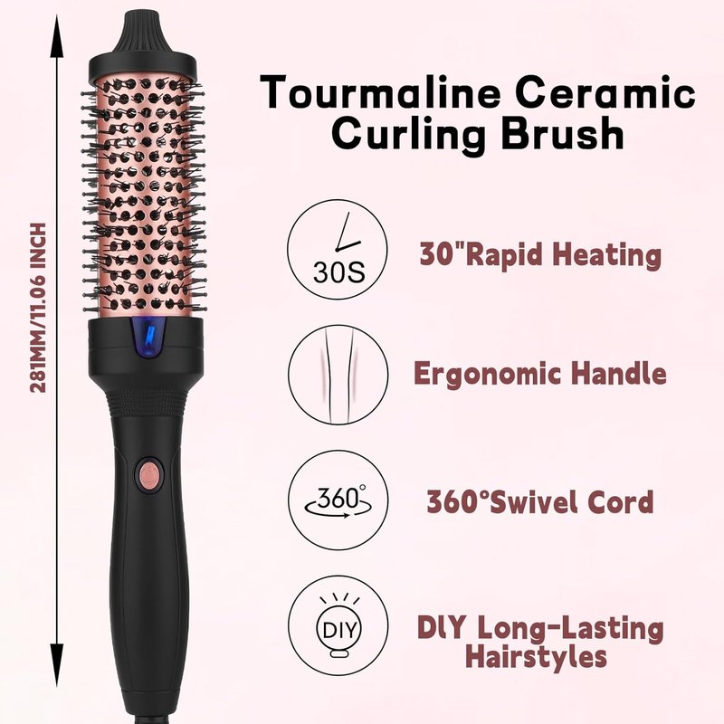 Heated Round Brush with Negative Ion Technology - 38MM Curling Iron & Hair Straightener for All Hair Types