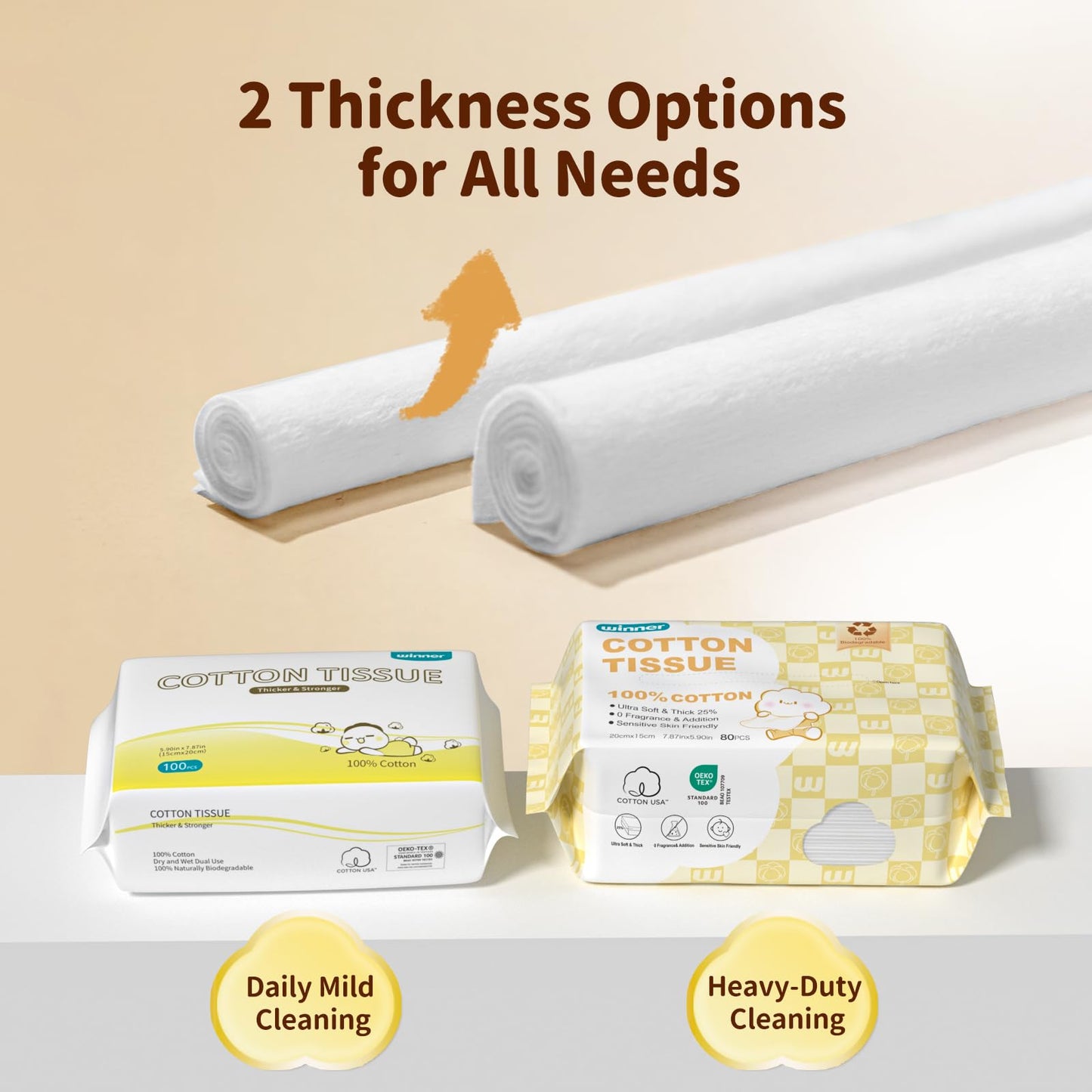 Winner 100% Cotton Dry Wipes, USDA Certified Baby Wipes, Soft & Gentle, Hypoallergenic & Unscented for Baby Sensitive Skin, Use Wet/Dry for Diaper Changes, Meals & Cleanup, Pack of 6, 600 pcs