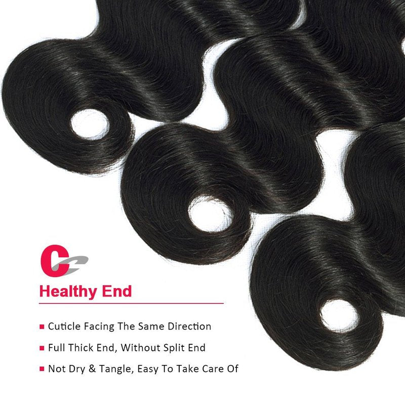 Brazilian Body Wave Virgin Hair Extensions - 7A Grade Unprocessed Natural Black | 12 Inch Bundle