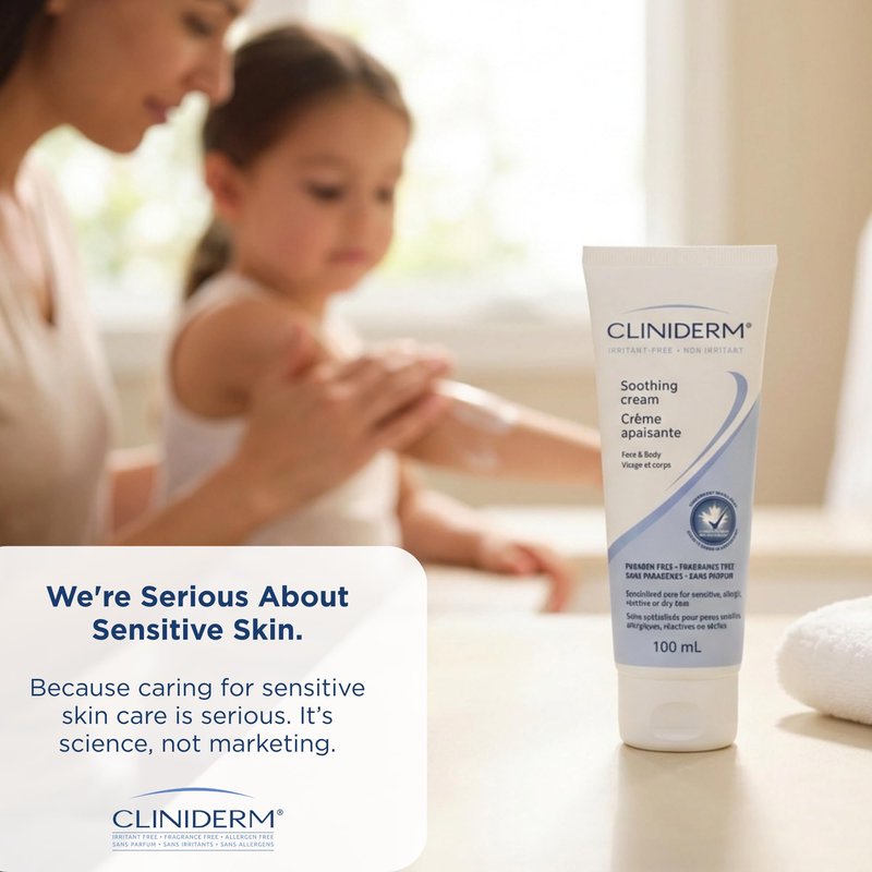 Cliniderm Soothing Cream, Dermatologist Recommended Rich Moisturizer for Sensitive and Reactive Skin, Fragrance Free, Non Comedogenic- 100mL