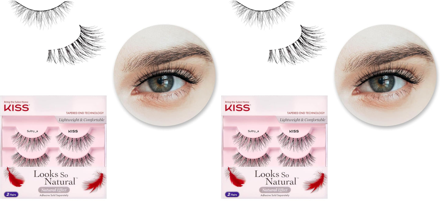 KISS False Eyelashes Sultry, 2 Pairs, Reusable | Lightweight & Comfortable | Tapered End Technology | Cruelty-Free | Contact Lens Friendly