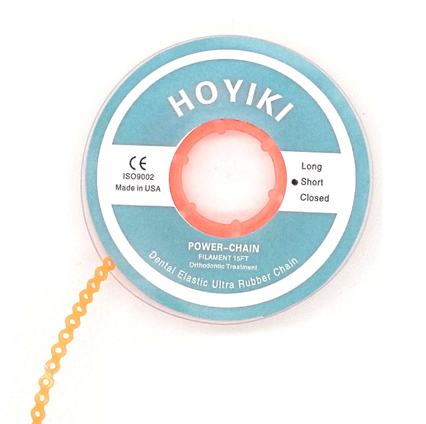 4 Pcs Dental Orthodontic Elastic Chain Power Chains Brace Orthodontic Spool Elastic Rubber Band for Teeth Braces,15ft/Roll (Sky blue+Royal blue+Orange+Black, Closed)