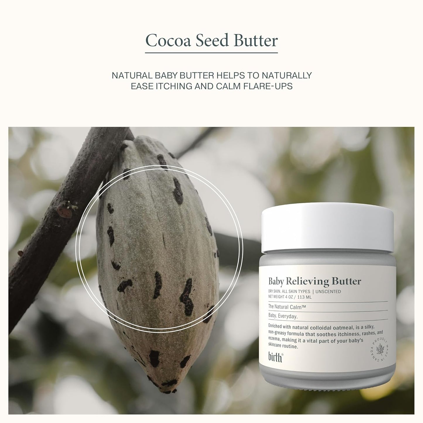 Baby Eczema Butter - Steroid-Free Natural Cocoa Seed Butter & Colloidal Oatmeal | Soothes Itchy Skin | Non-Greasy 4oz