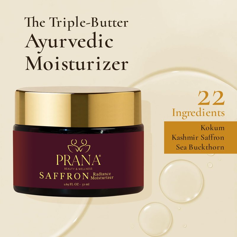 PRANA Saffron Radiance Face Moisturizer – Ayurvedic Hydrating Cream with Saffron, Ashwagandha, Bakuchiol & Shea butter – Daily Moisturizer for Skin Repair & Radiance – Vegan & Cruelty-Free (50ml)