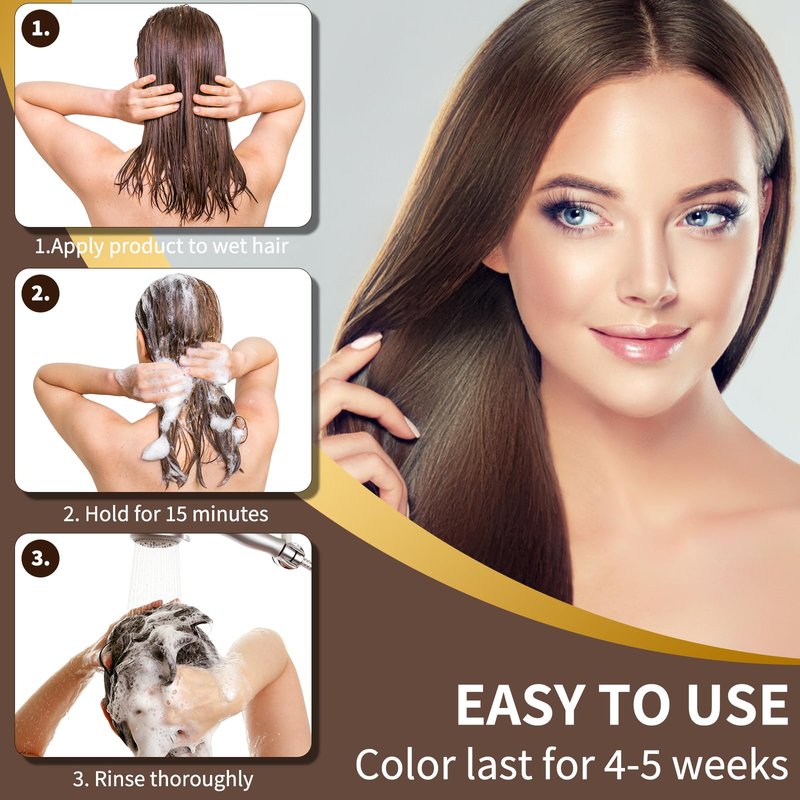 COSMTEK Dark Brown Hair Dye Shampoo for Gray Hair, Instant Natural Hair Color Shampoo for Women & Man, 3-In-1 & Semi-Permanent, Herbal Ingredients & Ammonia-Free, Fast Acting and Long Lasting