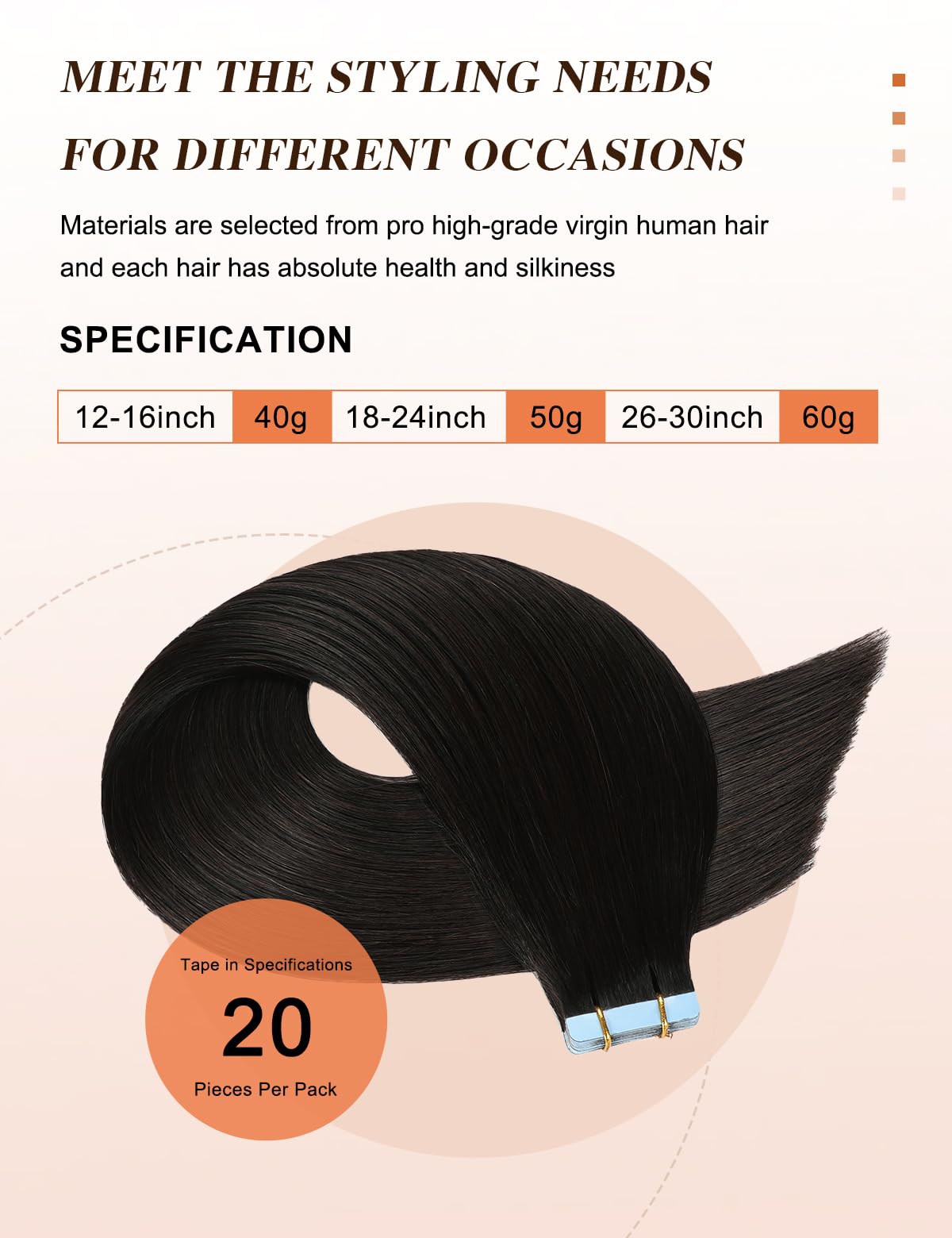 Sunya Tape in Hair Extensions Human Hair 16 Inch Straight Remy Human Hair Tape in Extensions Seamless Skin Weft Natural Black Tape in Hair Extensions #1B 40g 20Pcs/Pack