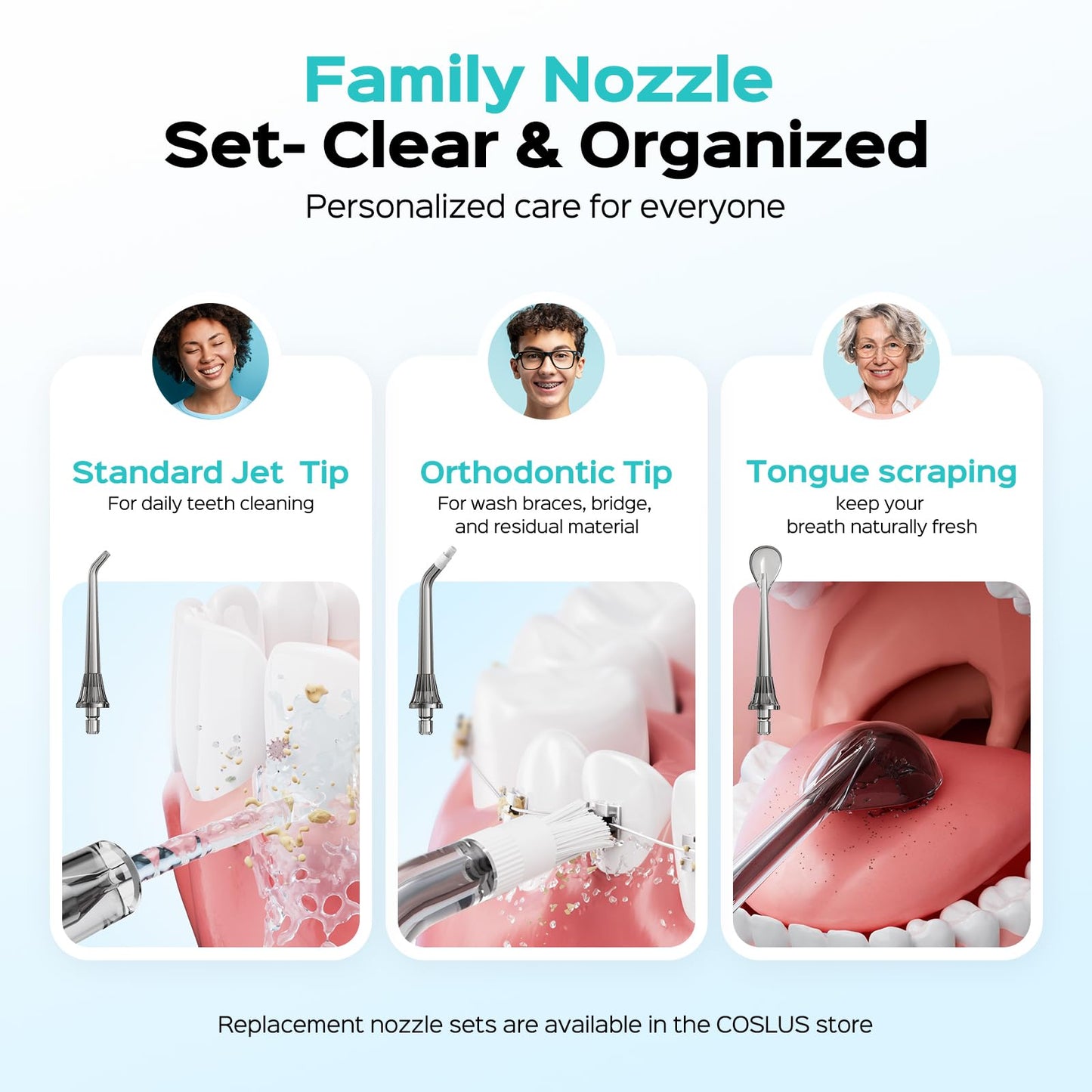 COSLUS ADA Accepted C51 Portable Water Flosser for Teeth: 3 Modes & 6 Pressure Settings with Jet Mode Water Dental Pick for Orthodontic, Braces, Sensitive Gums, Compact for Travel, for Multiple Users