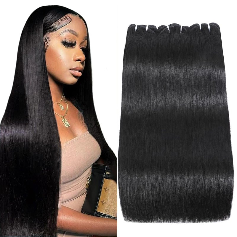 Afrodiva Straight 3 Bundles Human Hair 14 16 18 Inch 100% Unprocessed Brazilian Virgin Human Hair Bundles Double Weft Weave Bundles Straight Hair 70g/Bundle Hair Natural Color