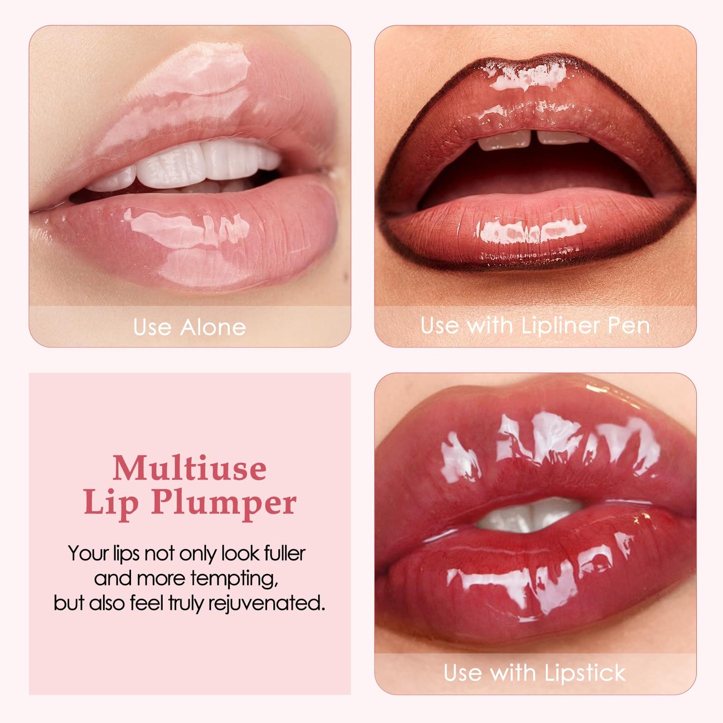 FREEORR Lip Plumper, Extreme Plumping Lip Fuller, Hydrating and Transparent Lips Balm, Volumizing formula, Youthful Fuller Gloss, Smoother Lips and High Glossy, Non-Sticky-04A Red, 0.21 Fl Oz