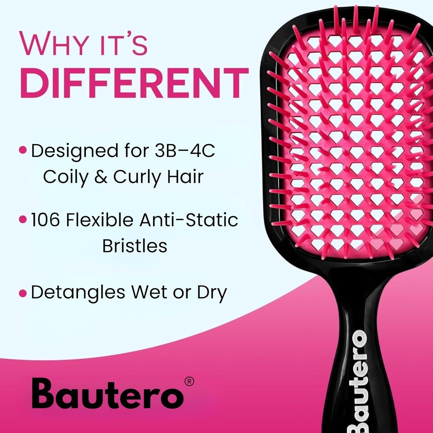 Detangler Brush for Curly Thick Hair - Pain-Free 4C Coily Hair Care | Reduces Breakage & Shedding
