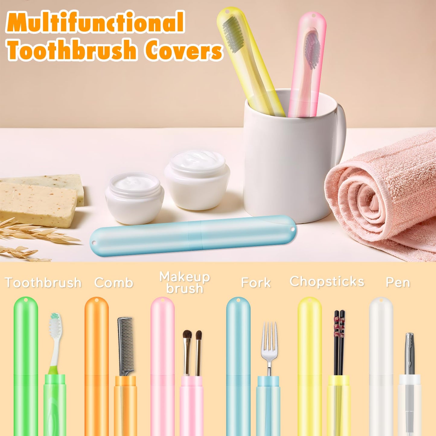 HOFASON 24PCS Large Travel Toothbrush Holders Covers in Bulk, Kids Classroom Plastic Pencil Case, Portable Toothbrush & Toothpaste Case Storage for Back to School Travel Home Use (6 Colors)