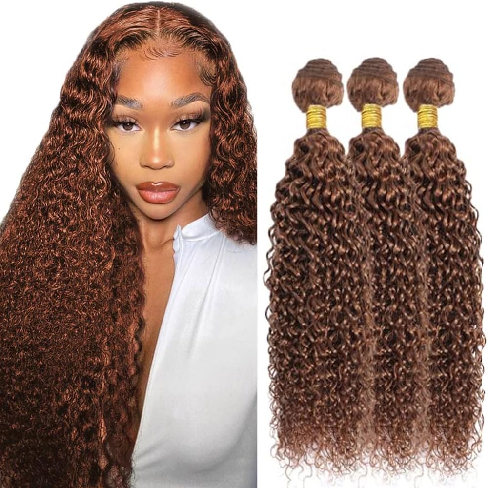 Color #30 Bundle Light Brown Kinky Curly Human Hair Bundles Peruvian Unprocessed Virgin Hair Color #30 Curly Water Bundles Human Hair 12 14 16 Inch