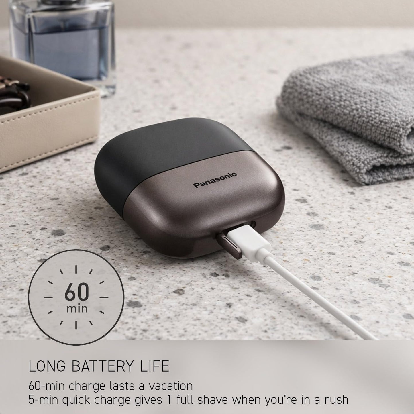 Panasonic Swipe Right Travel Shaver for Men, Portable Electric Razor for Men with USB-C Charging, 3-Blade Cutting System and Beard Sensor Technology, Wet/Dry Use, ES-CM3A-K