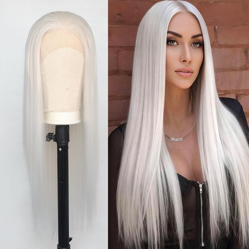 Jozlynn White Platinum Blonde Lace Front Wigs for Women Pre-plucked Natural Hairline Long Straight Heat Resistant Synthetic Glueless Wig For Party Daily Wear