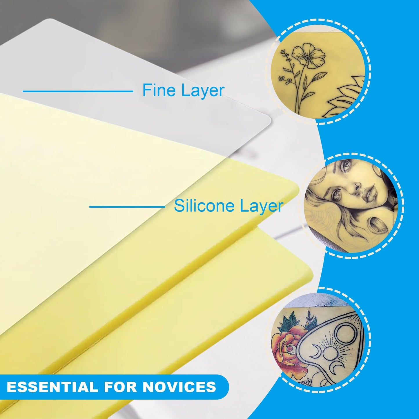 Emalla 3mm Premium Tattoo Fake Skin, 10Pcs Silicone Practice Skin for Practice Double-Sided Use 7.4"x5.6" Soft Skin for Artists and Beginners Tattoo Supplies