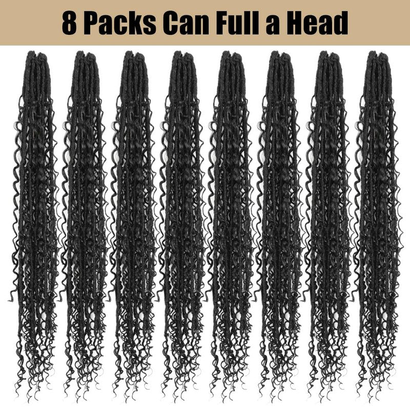 SECPOCPONY Boho Goddess Faux Locs Crochet Hair 30 Inch 8 Packs Distressed Soft Locs Pre Looped Crochet Braids with Curly Ends (80 Strands, 1B)