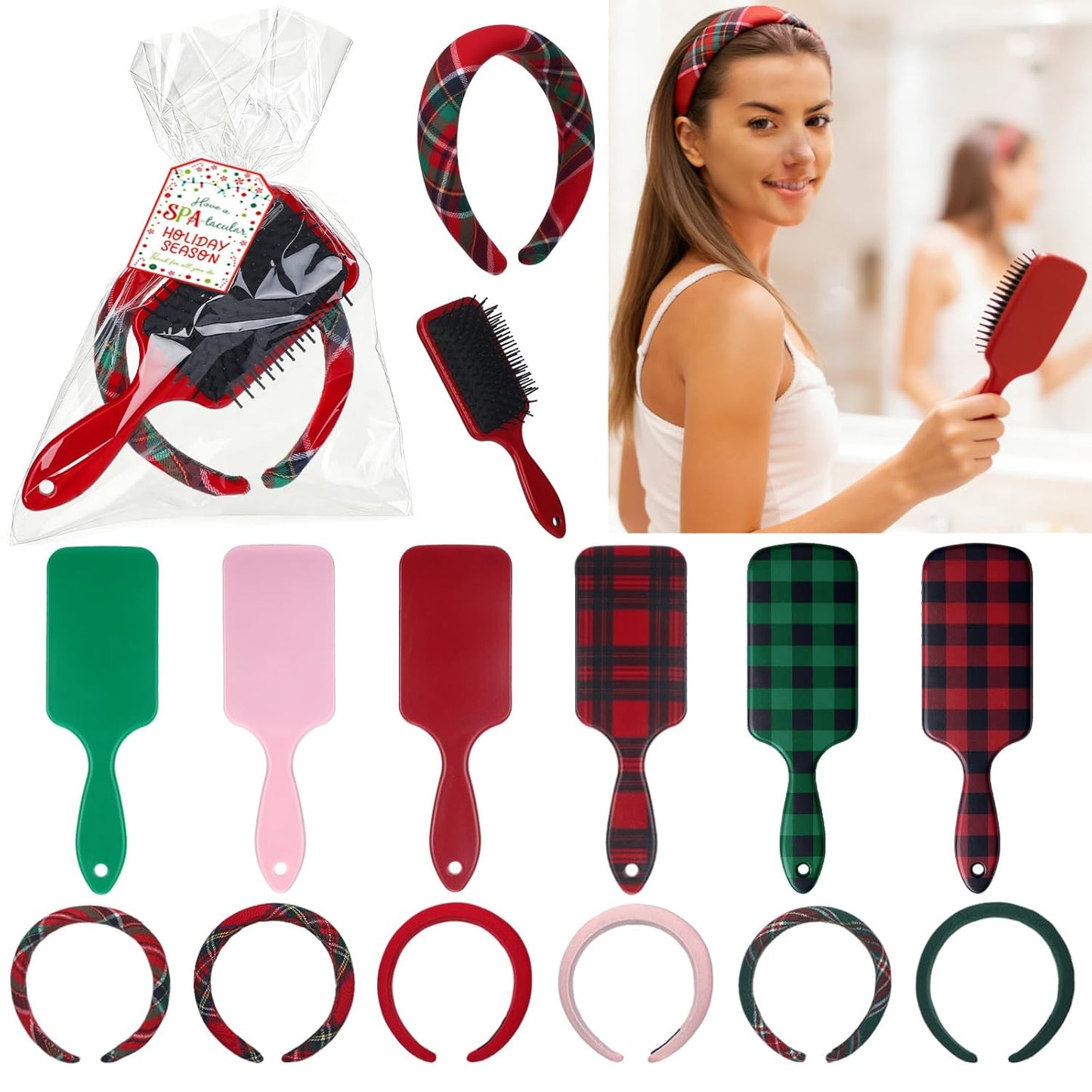 Valentine Tartan Headband Set - 6 Plaid Hair Accessories for Spa & Party | Perfect Gift for Women