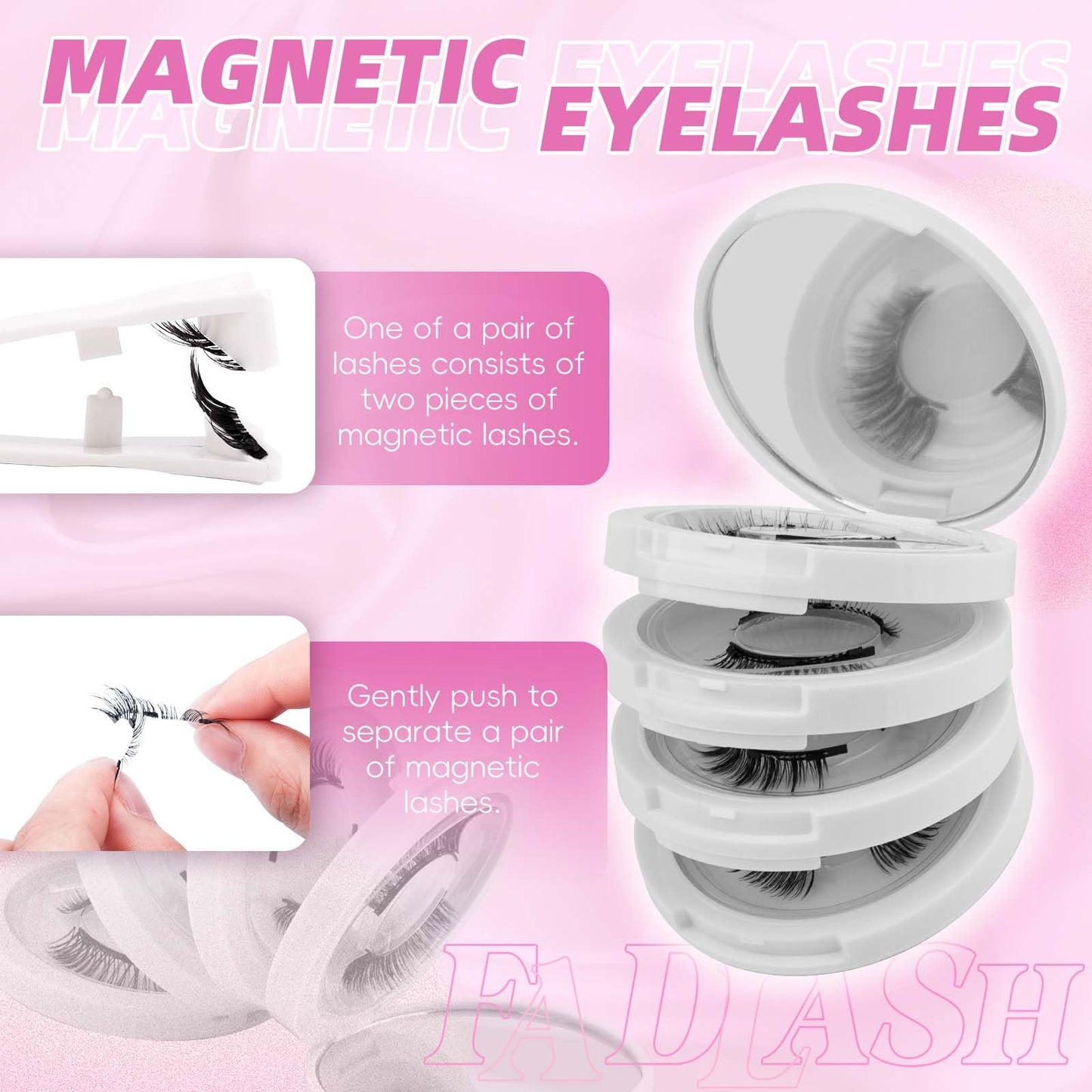 FADLASH Magnetic Eyelashes with Applicator 4 Pairs Magnetic Lashes Reusable Magnetic Eye Lashes Kit Natural Look False Eyelashes (079+604+806+B7)