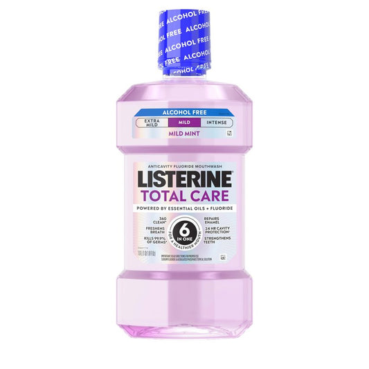 Listerine Total Care Alcohol-Free Mild Mouthwash, 6 Benefit Oral Rinse for a Healthier Mouth, Strengthen Enamel, Mild Mint Flavor, 33.8 fl oz