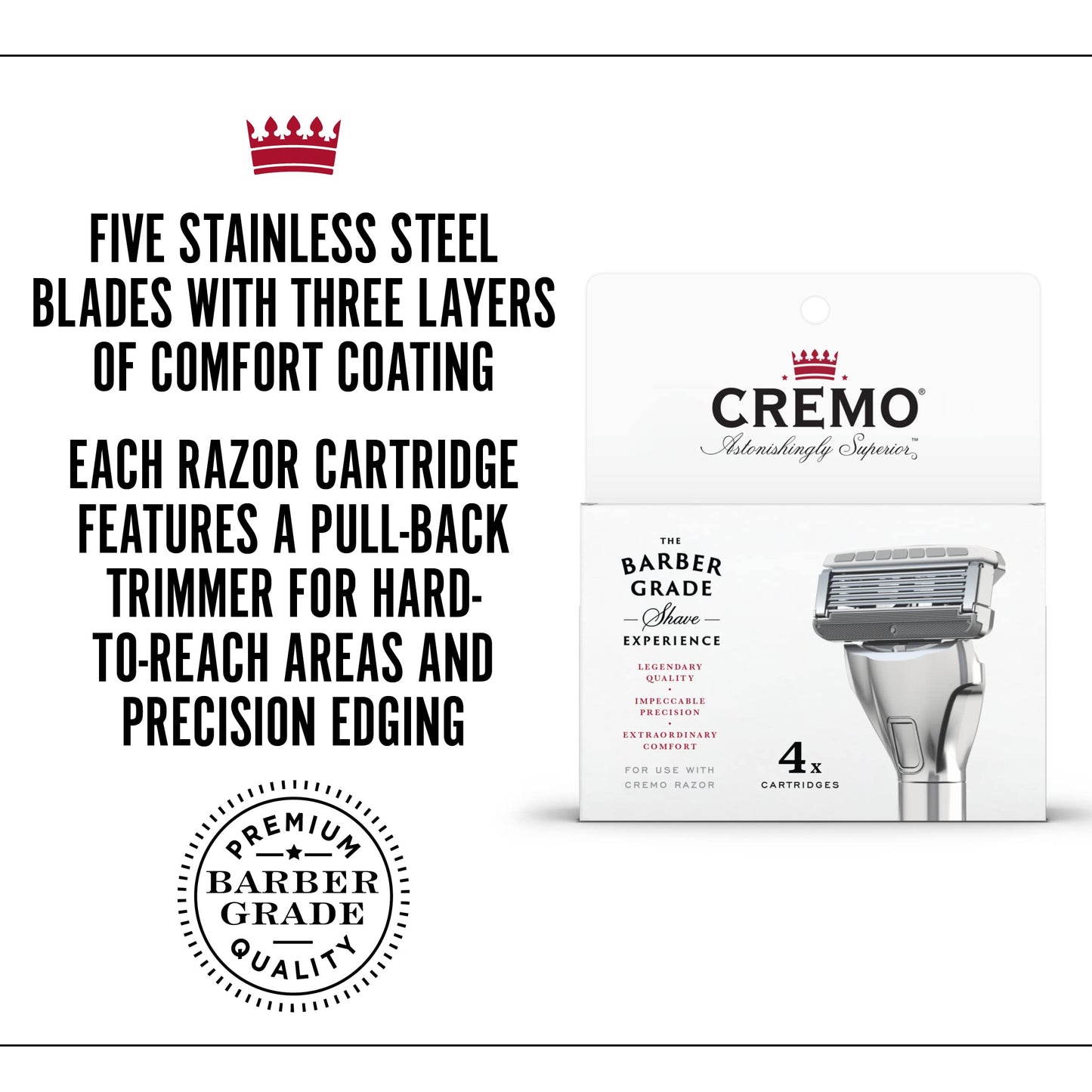 Cremo Astonishingly Superior Razor Refills, (4 Pack) & Barber Grade Original Shave Cream, Astonishingly Superior Ultra-Slick Shaving Cream for Men, Fights Nicks, Cuts and Razor Burn, 6 Fl Oz
