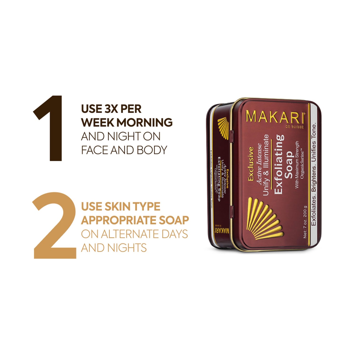 MAKARI Exclusive Active Intense Exfoliating Soap (7oz) | Unify & Illuminate | Advanced Brightening Bar for Dark Spots and Blemishes | Exfoliates Dead Skin Cells and Helps Reveal Natural Skin Radiance