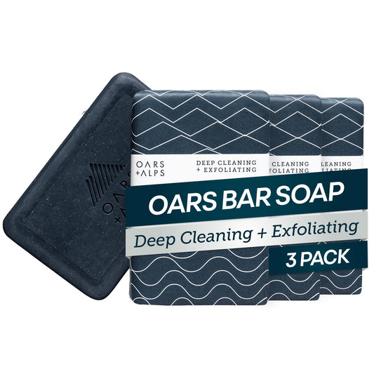 Oars + Alps Exfoliating & Moisturizing Bar Soap for Men, Deep Cleaning Soap, Clean Ingredients, All Skin Types, Blue Charcoal, 3pk