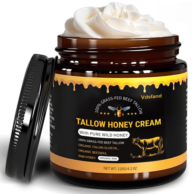 Tallow Face Moisturizer(4.2 oz) - 100% Grass - Fed Beef Tallow Blended with Organic Beeswax and Honey Balm - Tallow and Honey Balm - Deep Wrinkle-Fighting Moisturize,Suitable for All Skin Types