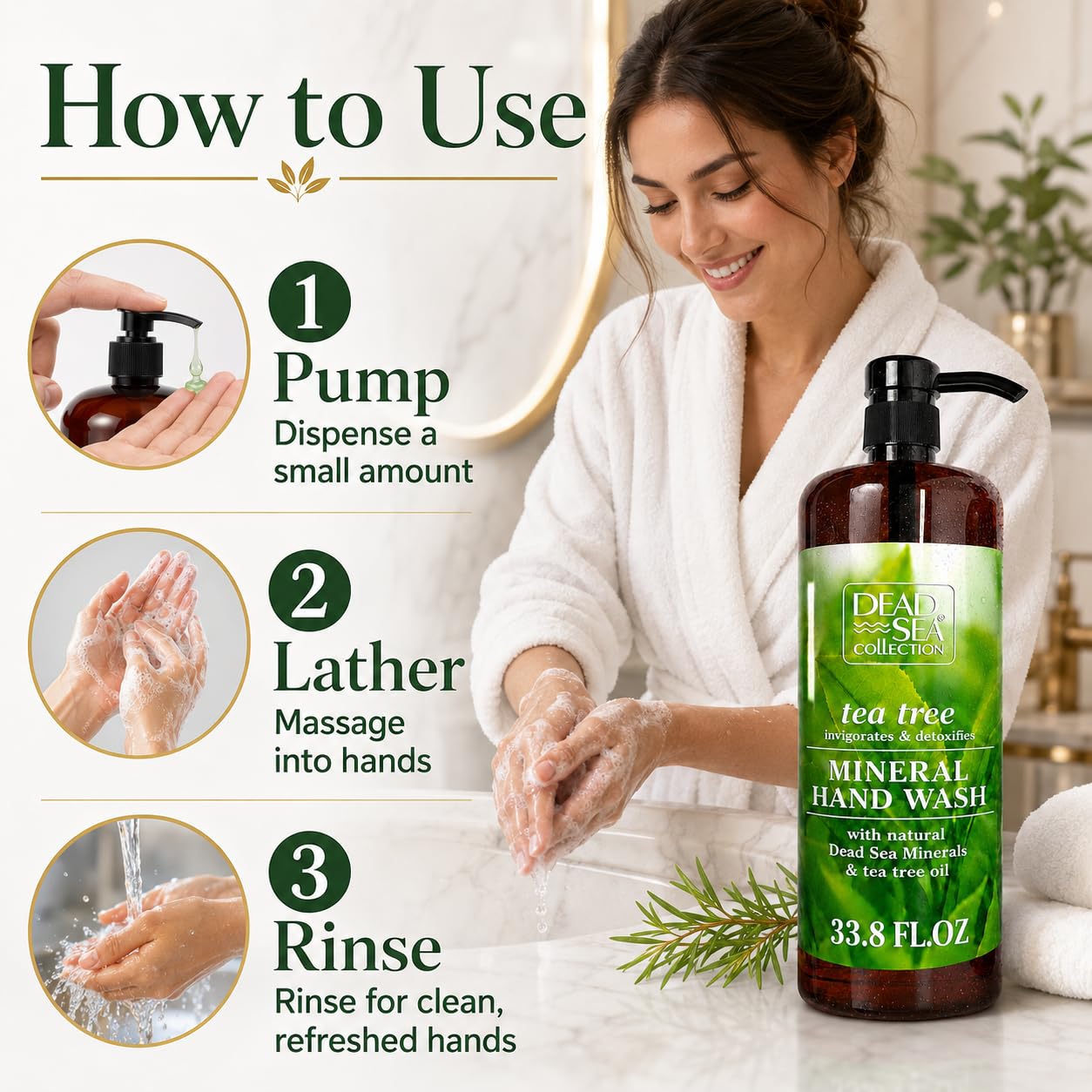 Dead Sea Collection Hand Soap Pump Tea Tree - Hand Wash Liquid with Dead Sea Minerals and Tea Tree Nourishing - Invigorates & Detoxifies Oil - Gentle for All Skin Types Pack of 2 (33.8 Fl Oz Each)