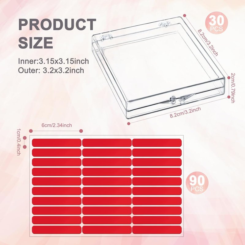CloudTrip Press-On Nail Packaging Storage Box - 30 Large Acrylic Organizers with 90 Adhesive Tabs | Clear (8 x 8cm)