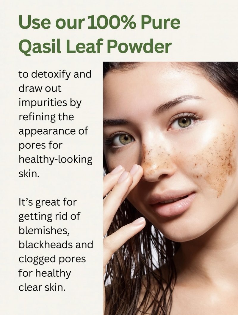 Qasil Organics – 100% Pure Qasil Leaf Powder – Deep Pore Cleansing Facial & Body Mask– Clears Blemishes, Blackheads and Clogged Pores for Clear Skin - 3.5 oz