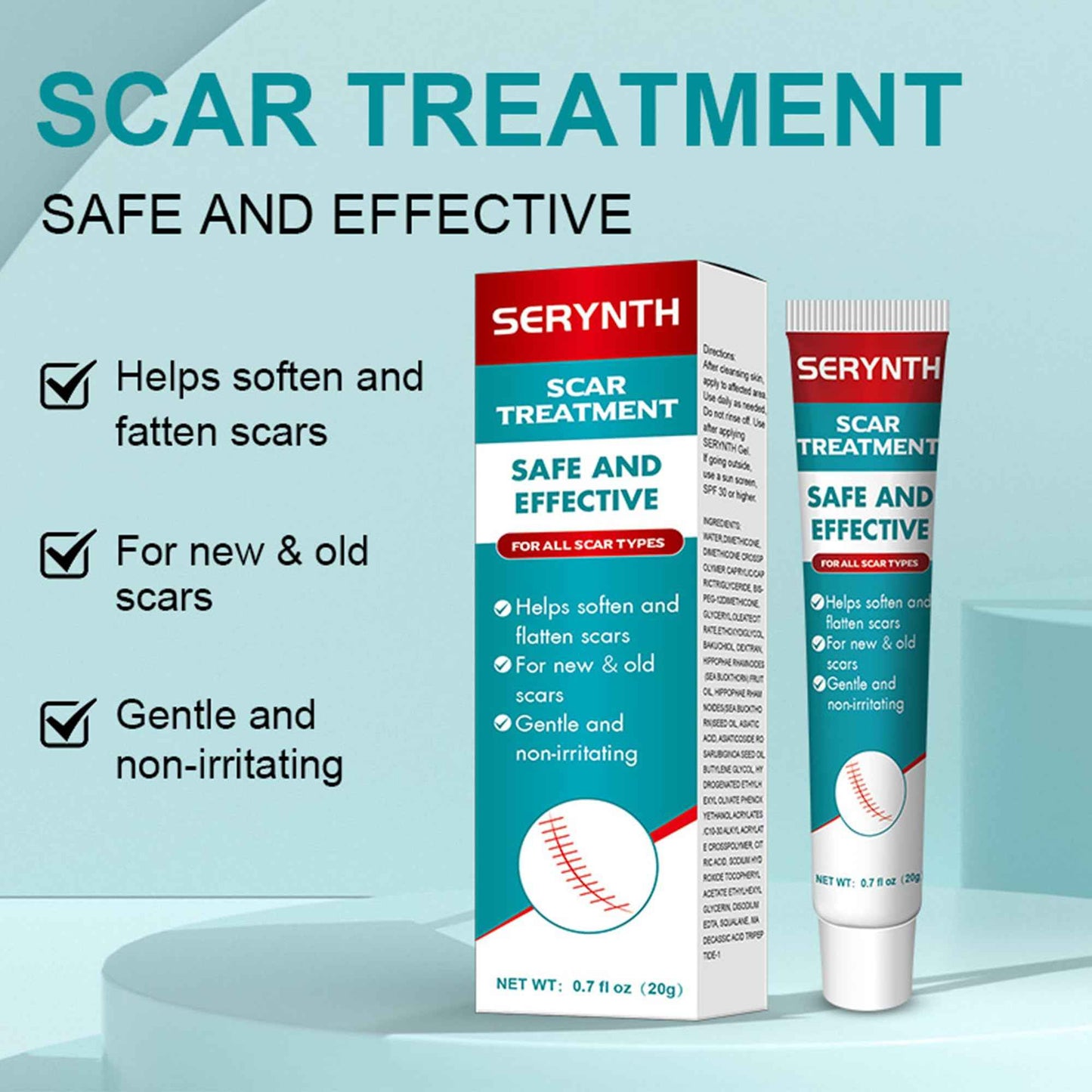 Silicone Scar Gel 20g, Effective Scar Cream - Reduces The Appearance of Both Old and New Scars from Burns, Injury, Acne, Stretch Marks, Keloid, C-Section