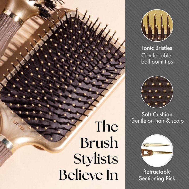 Olivia Garden Ceramic + Ion NanoThermic Styler Hair Brush - Daily Styling for All Hair Types - With Retractable Sectioning Pick, NT-PDL (Paddle)