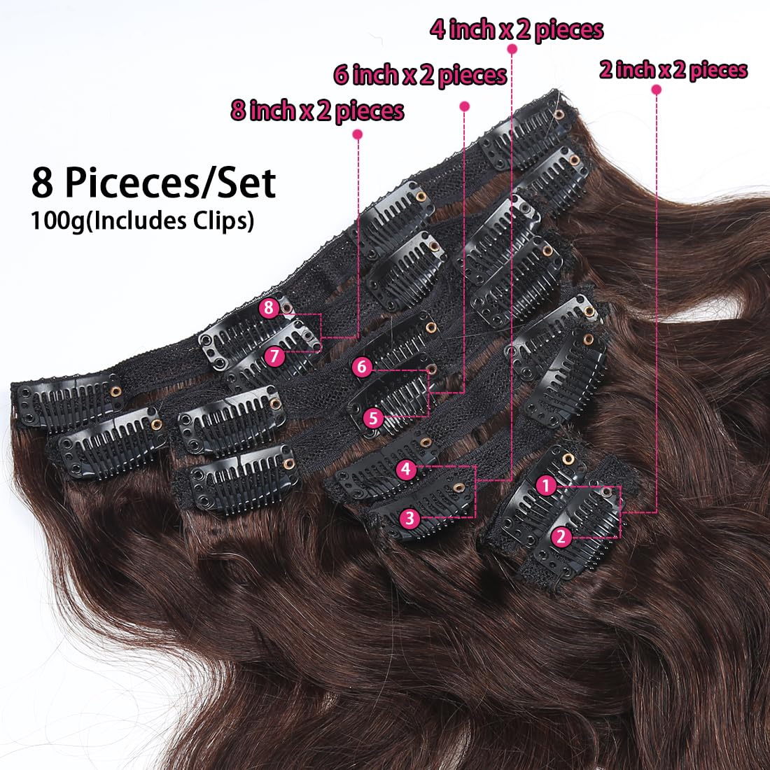 Clip in Hair Extensions Real Human Hair 14 Inch Remy Human Hair Extensions for Women Double Weft Seamless Clip ins Brazilian Body Wave Virgin Human Hair Extensions 8Pcs 100g 20 Clips Dark Brown