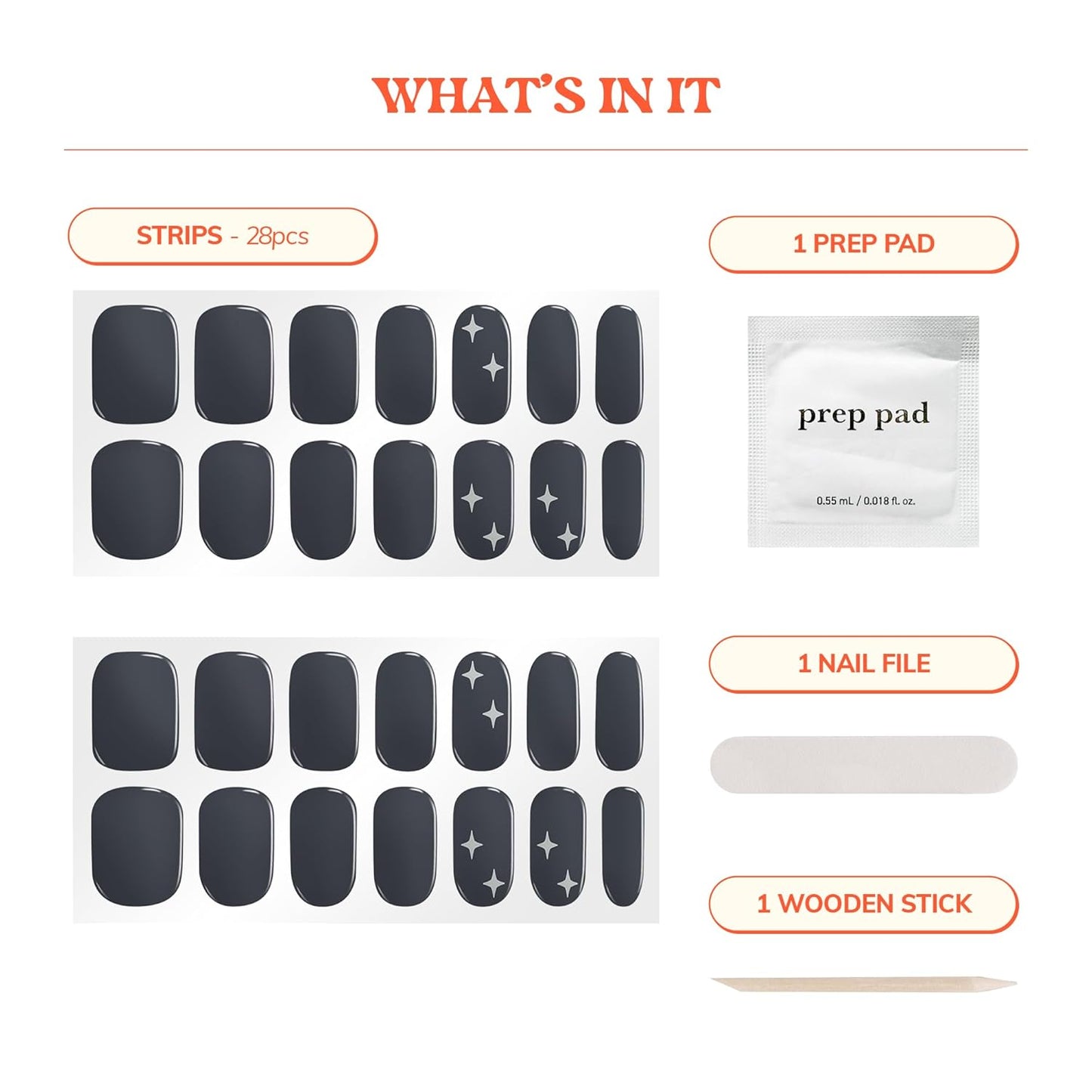 Semi Cured Gel Nail Strips - Easy Apply & Remove | Fall Gray Solid | 28 Strips, Prep Pads & Nail File Included